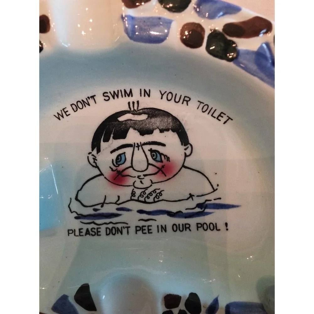 VTG Ceramic Novelty Ashtray Don't Swim In My Toilet Please Don't Pee In Our Pool